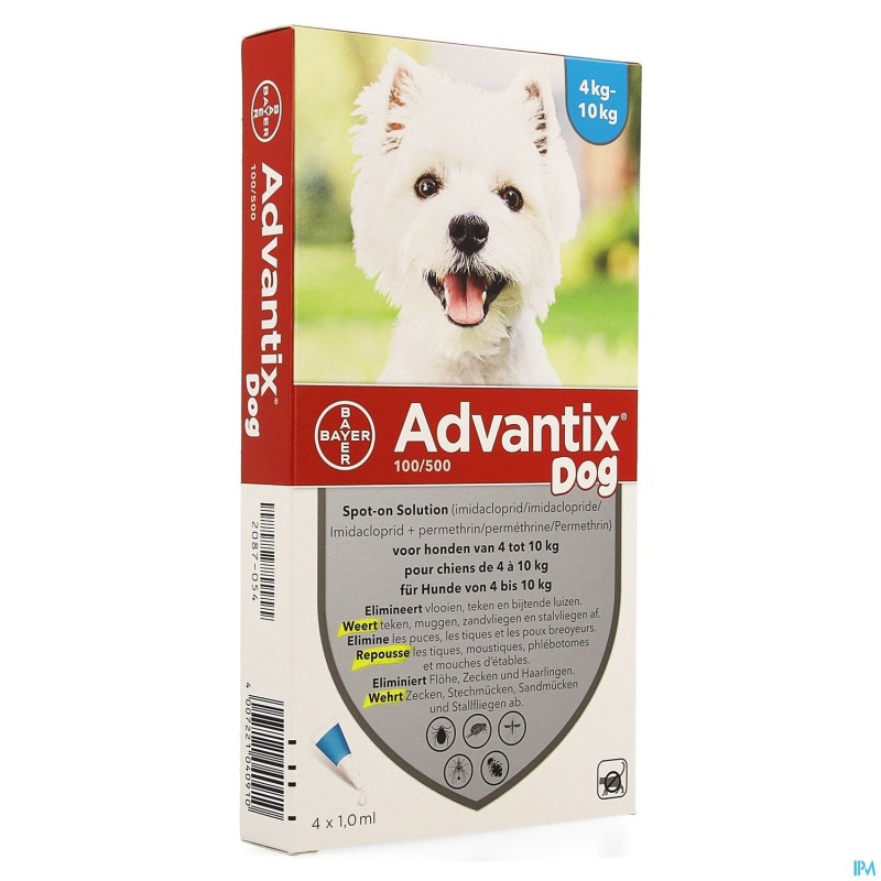 Advantix 100/ 500 Chiens 4-10kg Fl 4x1,0ml