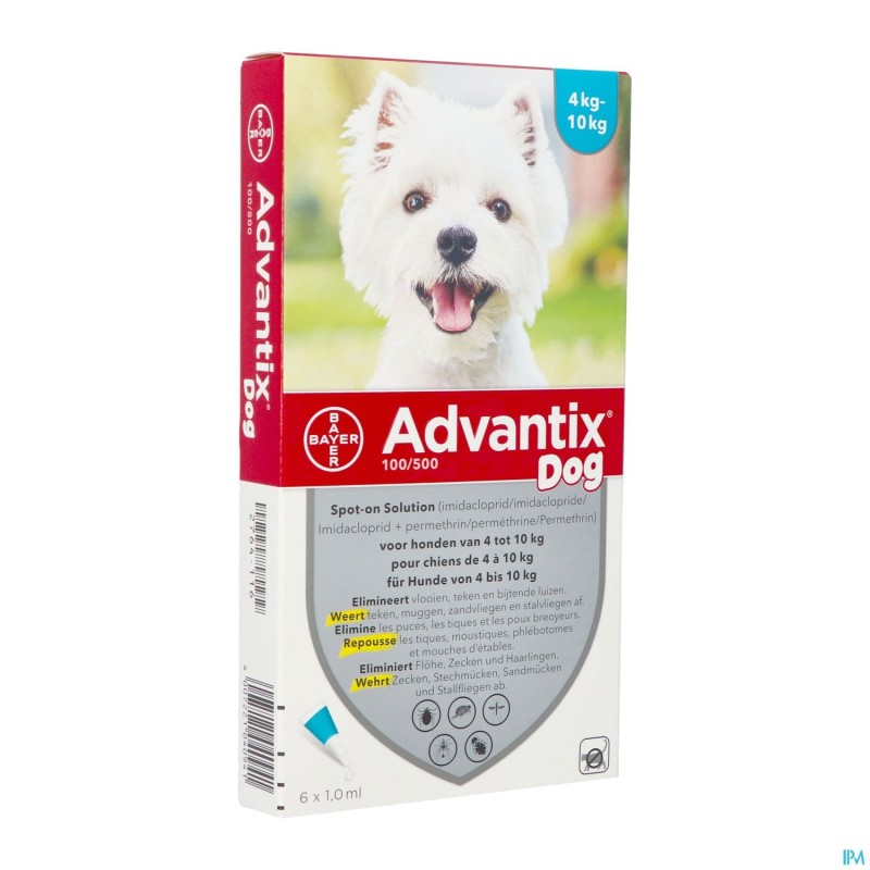 Advantix 100/ 500 Chiens 4-10kg Fl 6x1,0ml