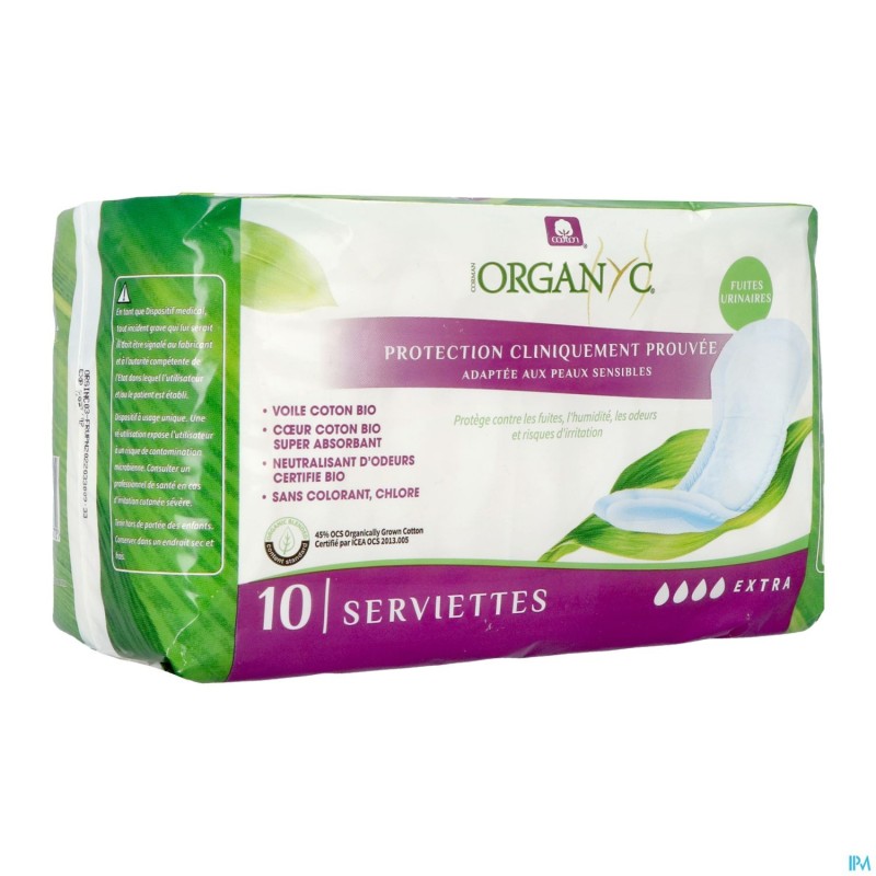 Organyc Fuites Urinaires Serviettes Extra 10