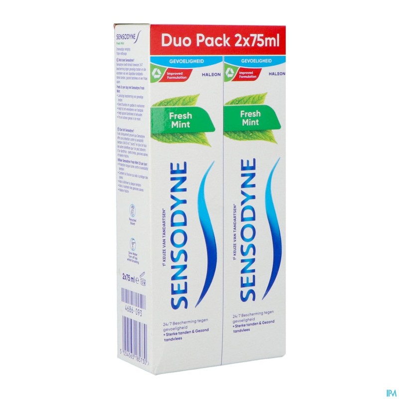 Sensodyne Fresh Mint Dentifrice Tube 2x75ml