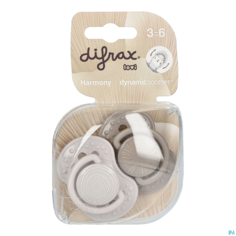 Difrax Sucette Dynamic Harmony l.&d.grey 3m+ 2